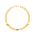 18K Gold Trio Star Rectangular Bar Chain Bracelet