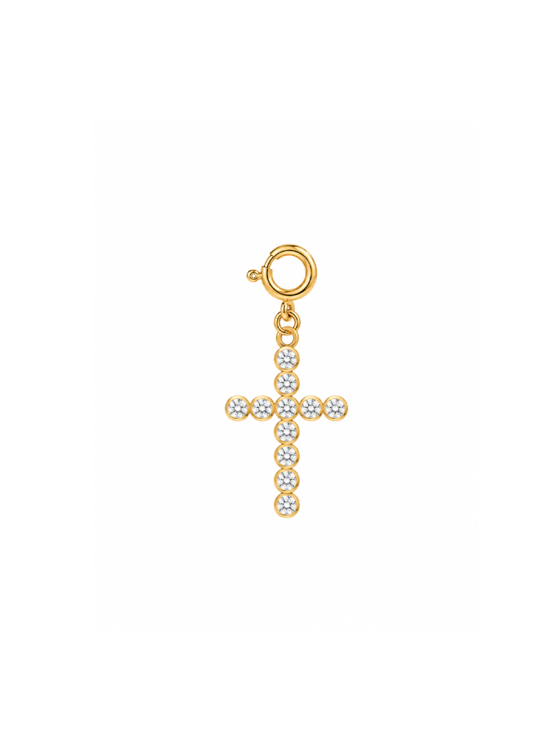 18K Gold Sparkly Cross Charm