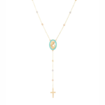 18K Gold Enamel Holy Mary Kids Rosary Necklace