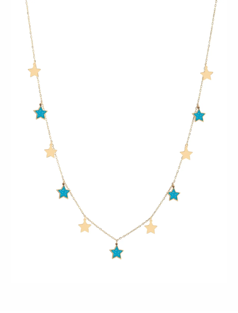 18K Gold Dangling Glitter Enamel Star Necklace