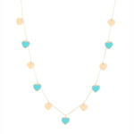 18K Gold Dangling Enamel Heart Necklace