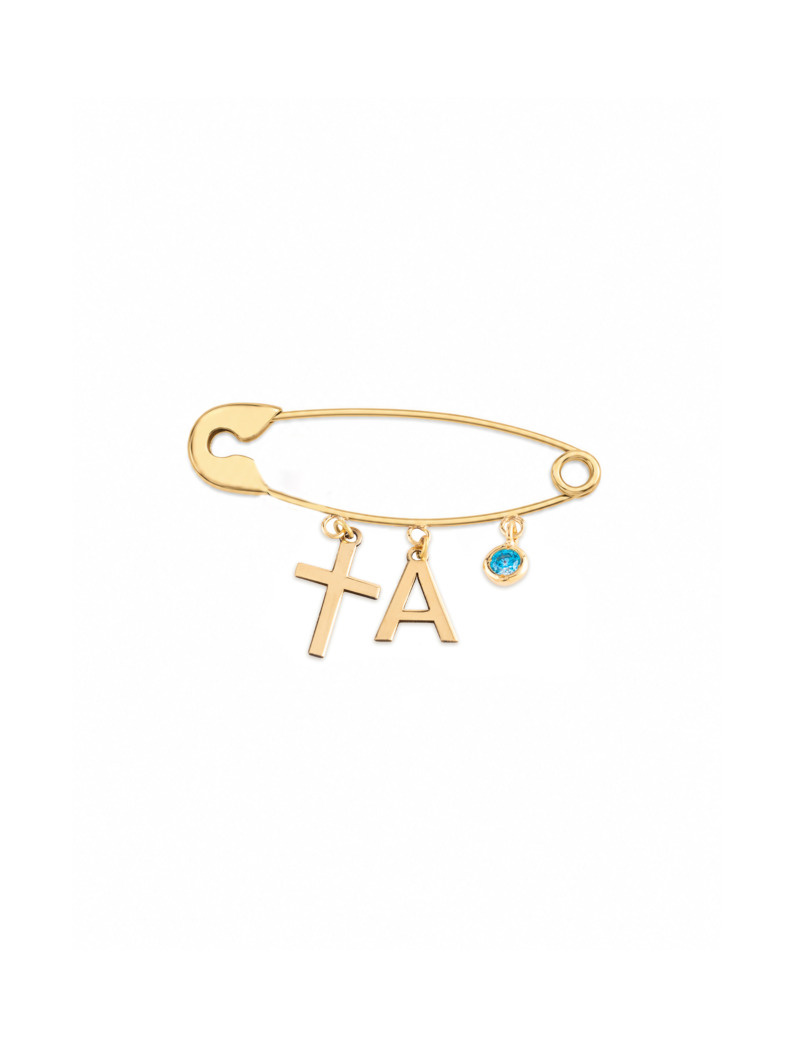 18K Gold Cross & Initial Newborn Safety Pin