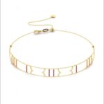 18K Gold Vertical Lines X Chevron Enamel Chocker With Sliding Ball Clasp