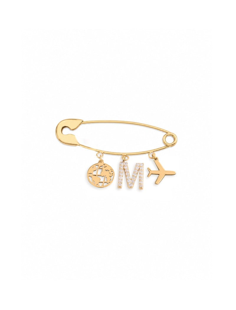 18K Gold Plane & Globe Newborn Safety Pin