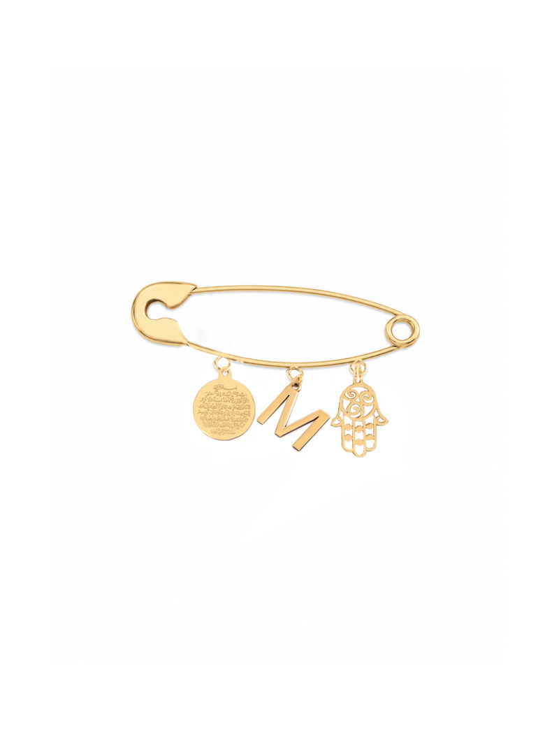 18k Gold Hamsa Hand & Ayatul Kursi Newborn Safety Pin