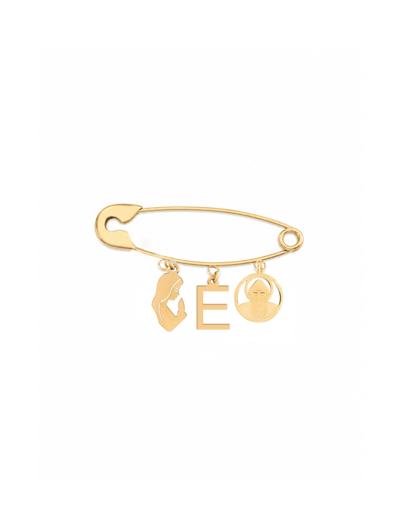 18k Gold St. Charbel & Virgin Mary Newborn Safety Pin