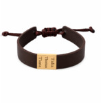 18K Gold Customized Thick Real Leather Men Bracelet