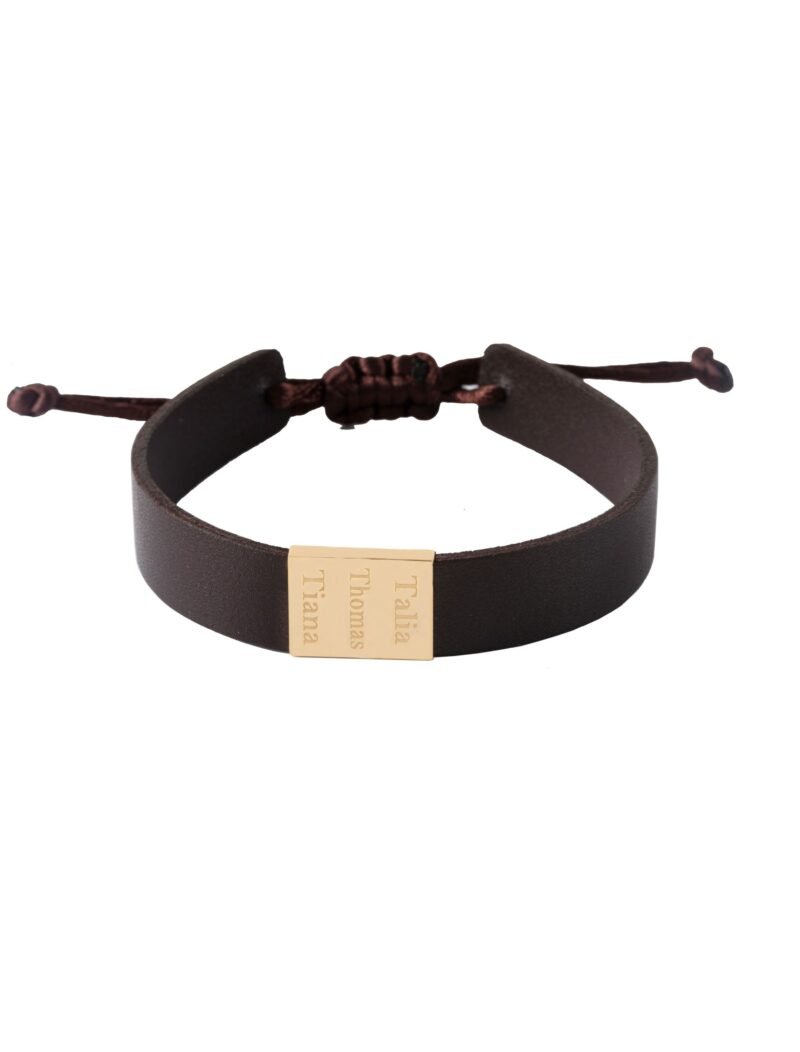 18K Gold Customized Thick Real Leather Men Bracelet