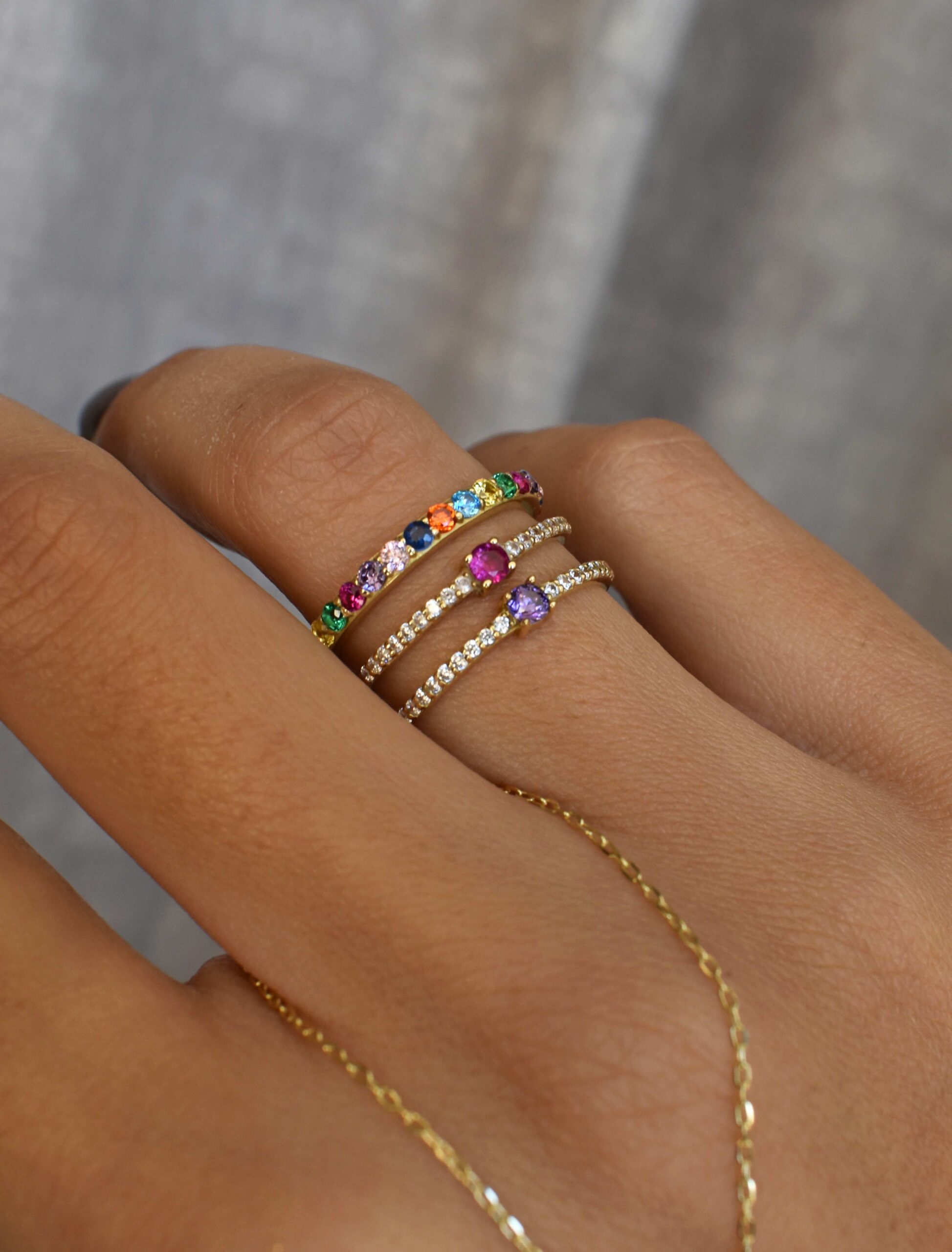 18 k Gold colored stones staking rings - Garo Boyadjian Jewelry