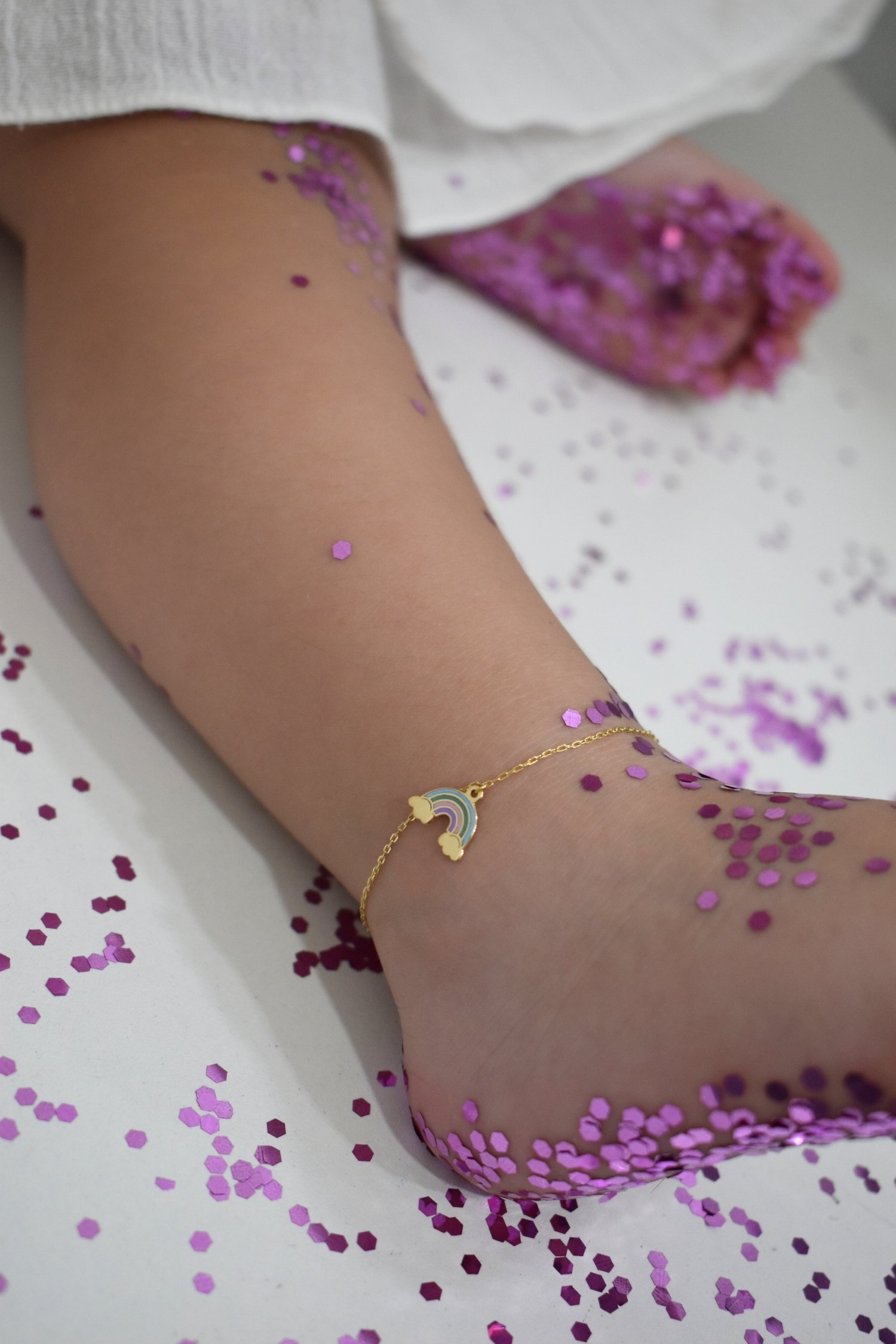 18K Gold Rainbow Cuddle Newborn Anklet - Garo Boyadjian Jewelry.