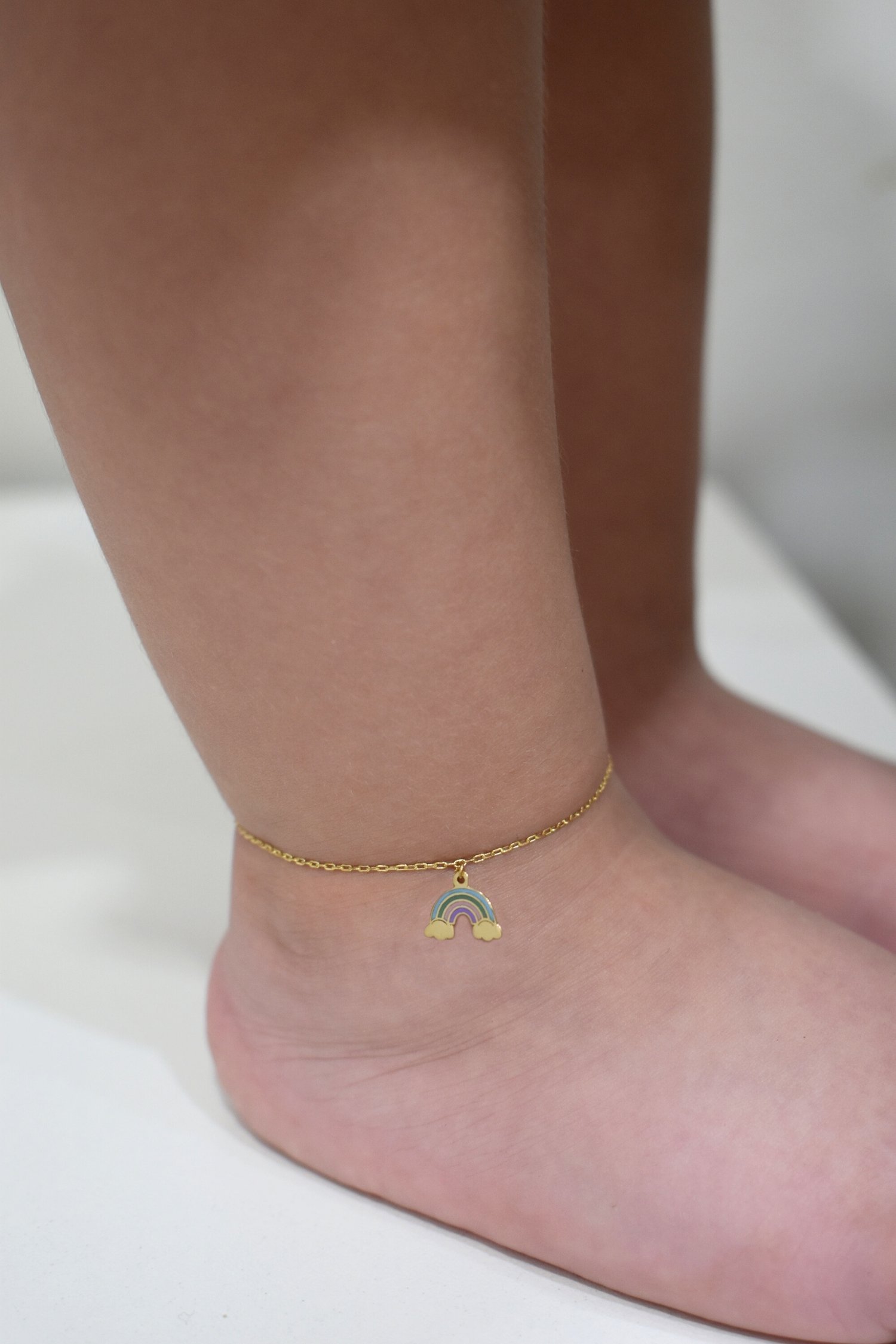 18K Gold Rainbow Cuddle Newborn Anklet - Garo Boyadjian Jewelry