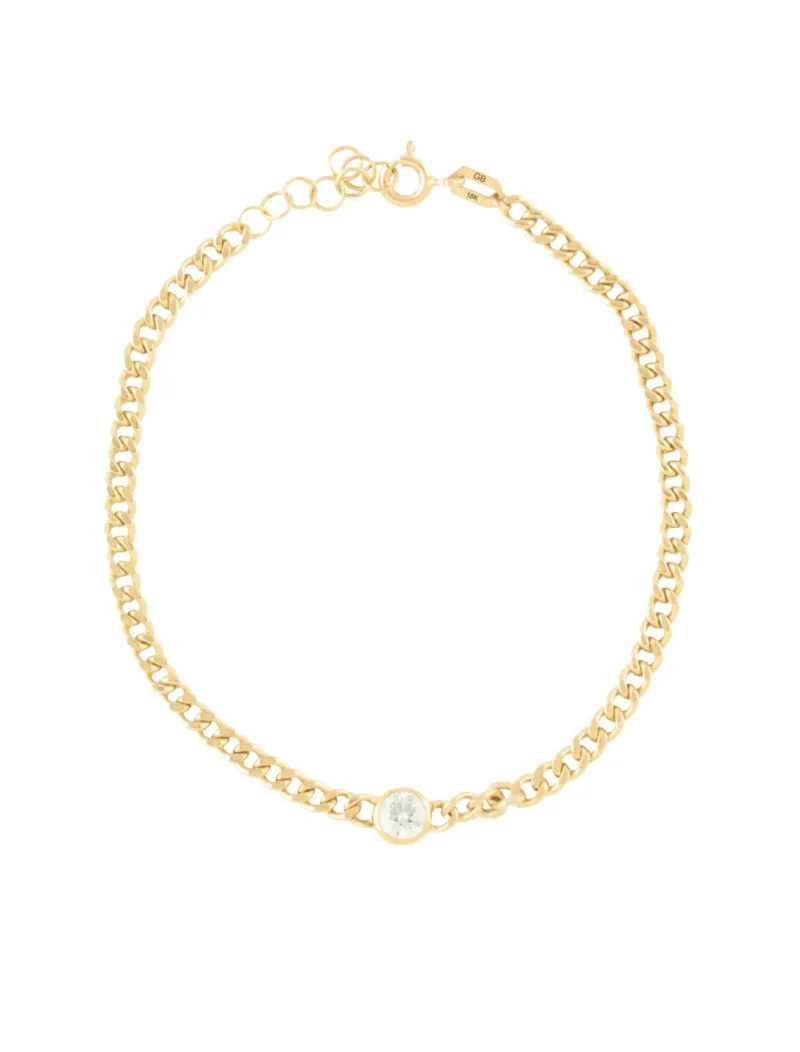18K Gold Timeless Bezel-Set Gemstone Cuban Link Chain Bracelet