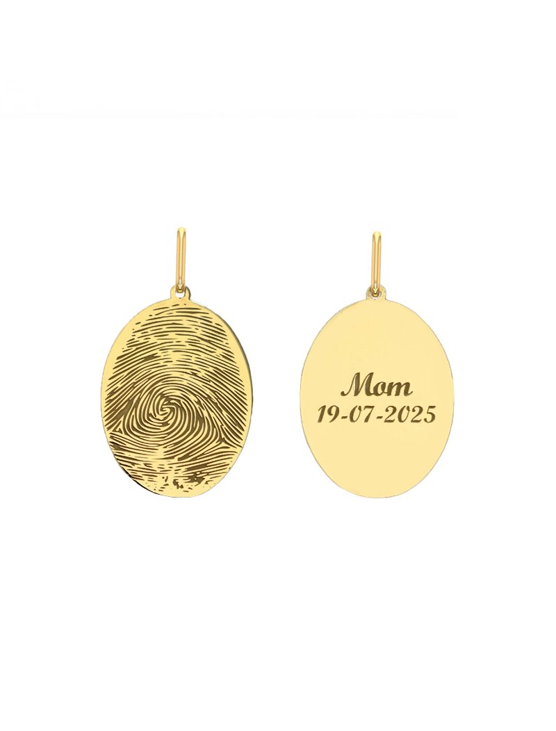 18K Gold Customized Fingerprint Oval Pendant