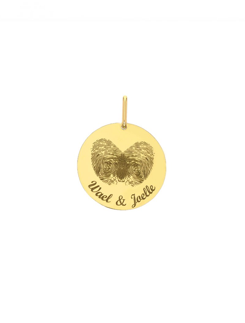 18K Gold Customized Fingerprint Round Pendant