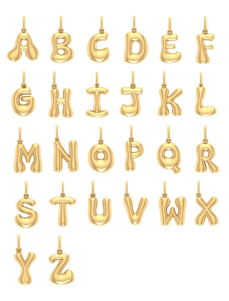 18K Gold Bubble Helium Balloon Initial Pendant/Necklace