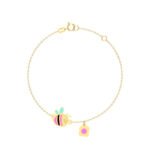 18K Gold Dainty Bee & Flower Newborn Bracelet