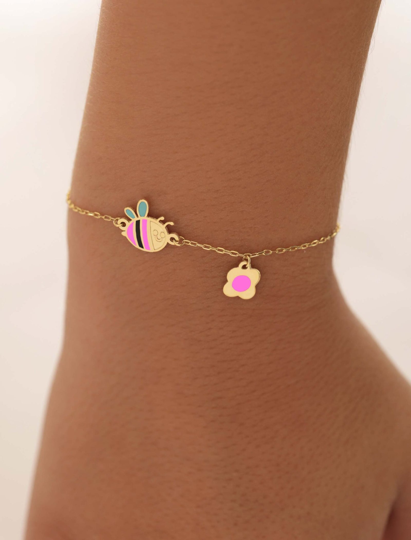 18K Gold Dainty Bee & Flower Newborn Bracelet - Garo Boyadjian Jewelry