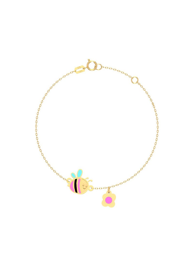 18K Gold Dainty Bee & Flower Newborn Bracelet
