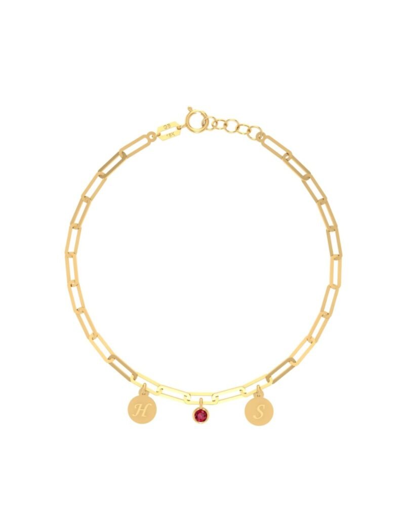 18K Gold Dainty Paperclip Bracelet with Couple Initials & Anniversary Month