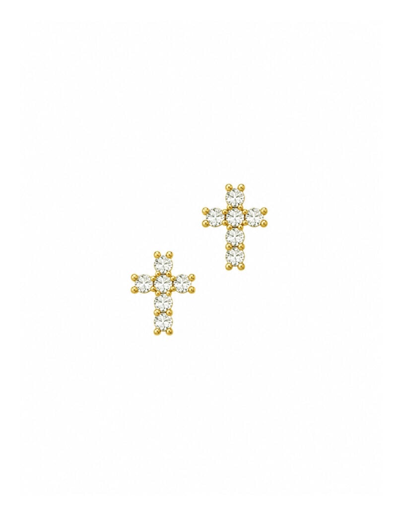 18K Gold Delicate Cross Earrings