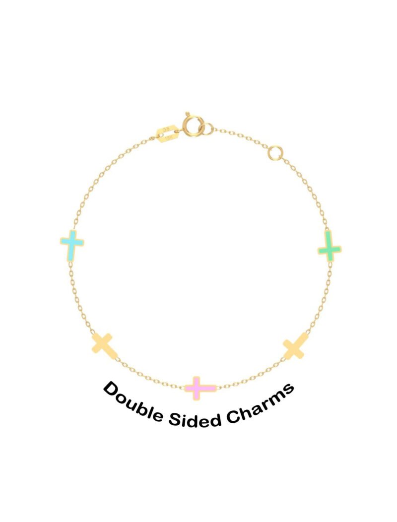 18K Gold Endless Cross Signs Bracelet with Enamel Accents