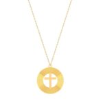 18K Gold Fluted Cross Frame Necklace