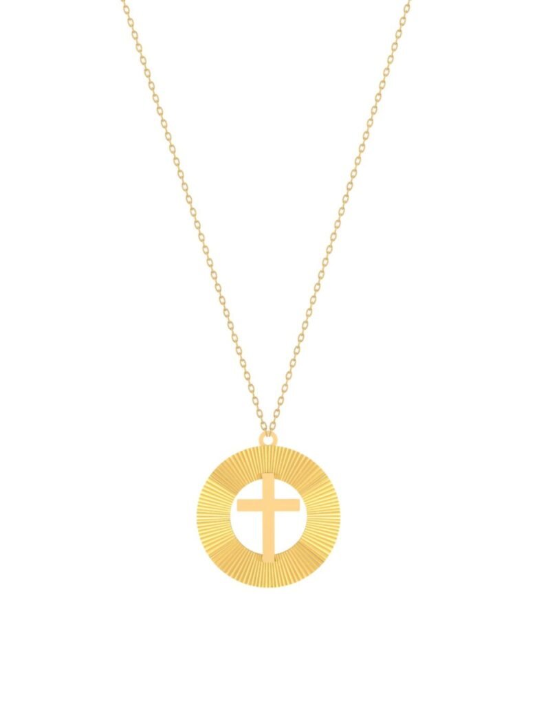 18K Gold Fluted Cross Frame Necklace