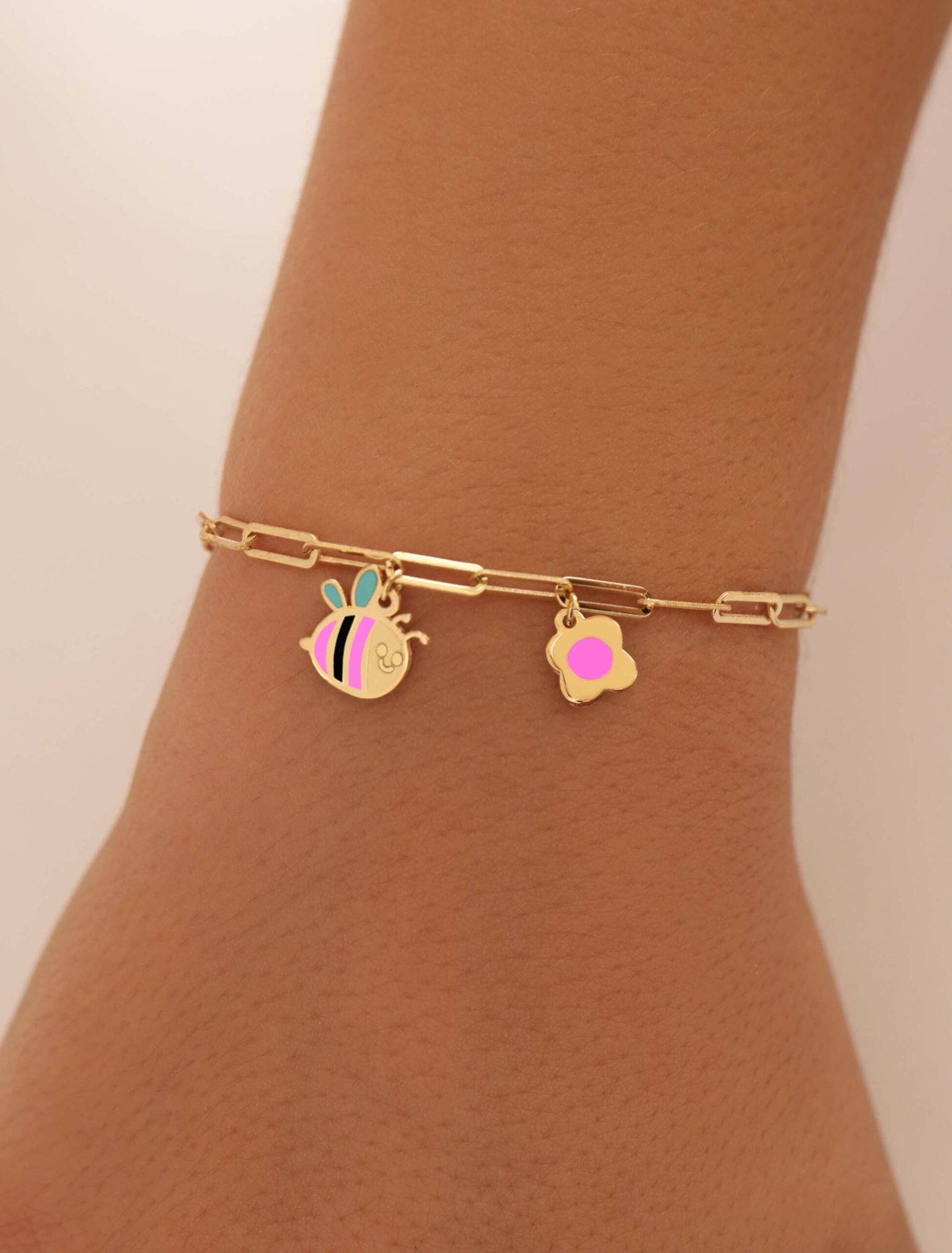 18K Gold Paperclip Bee & Flower Newborn Bracelet - Garo Boyadjian Jewelry