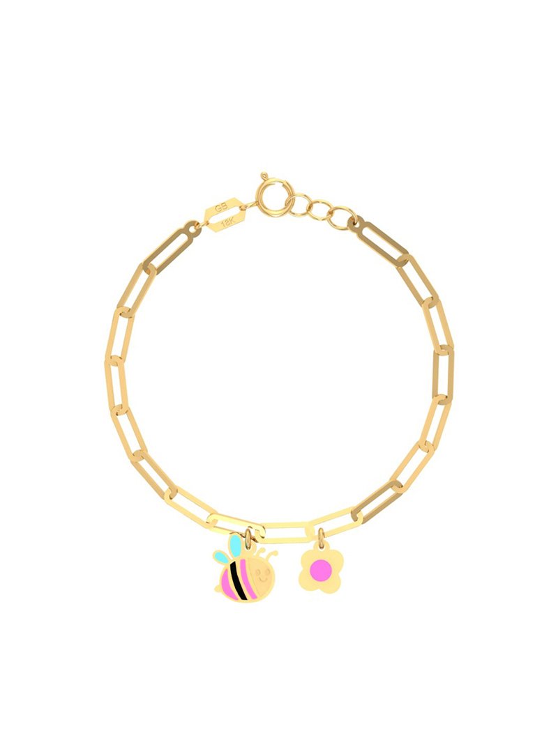 18K Gold Paperclip Bee & Flower Newborn Bracelet