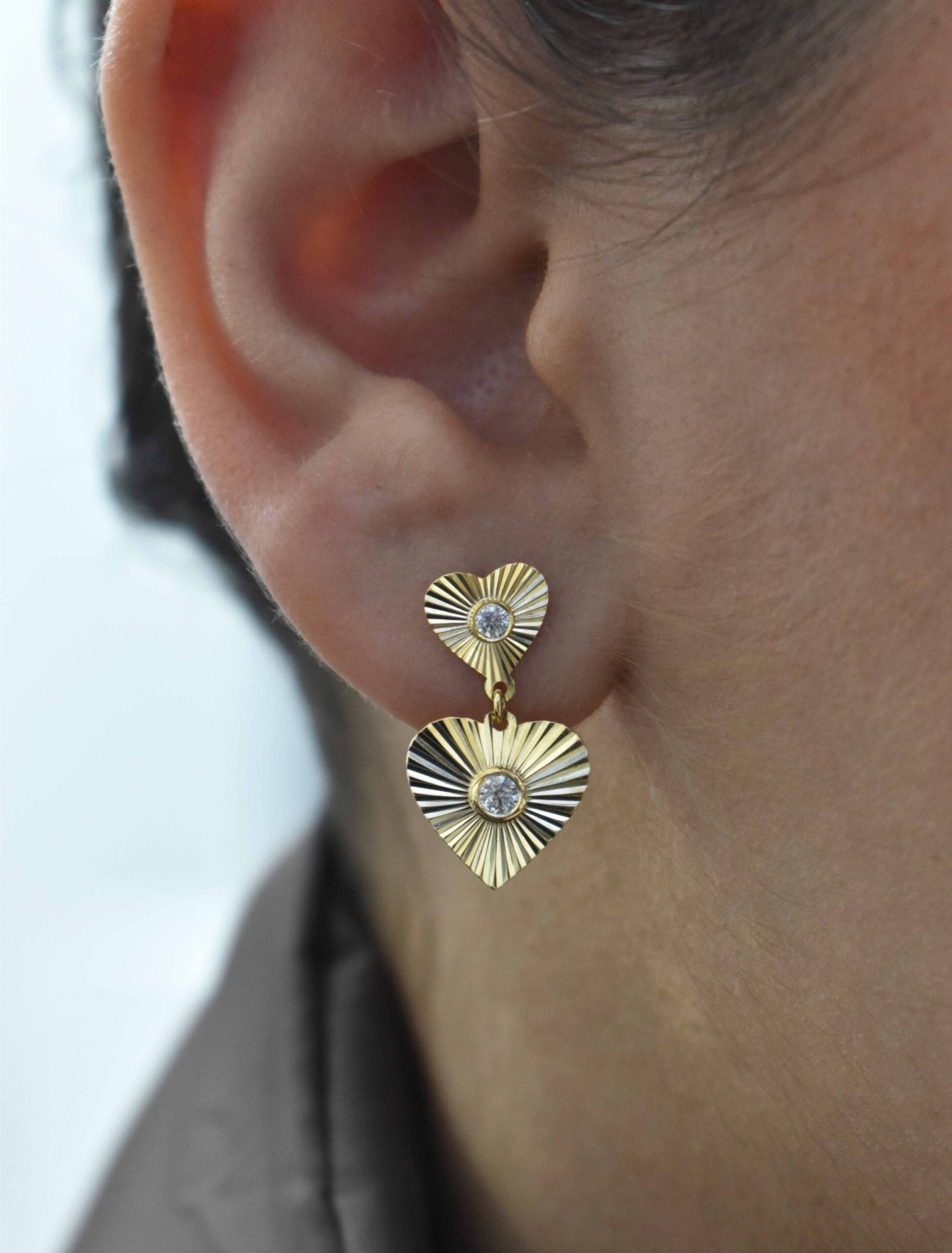 18K Gold Fluted Double Heart Dangling Earrings. Garo Boyadjian Jewelry