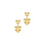 18K Gold Fluted Double Heart Dangling Earrings