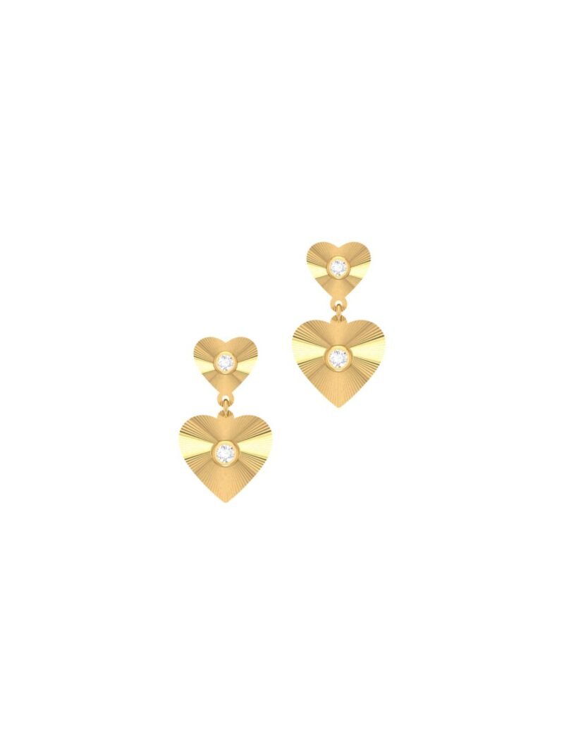 18K Gold Fluted Double Heart Dangling Earrings