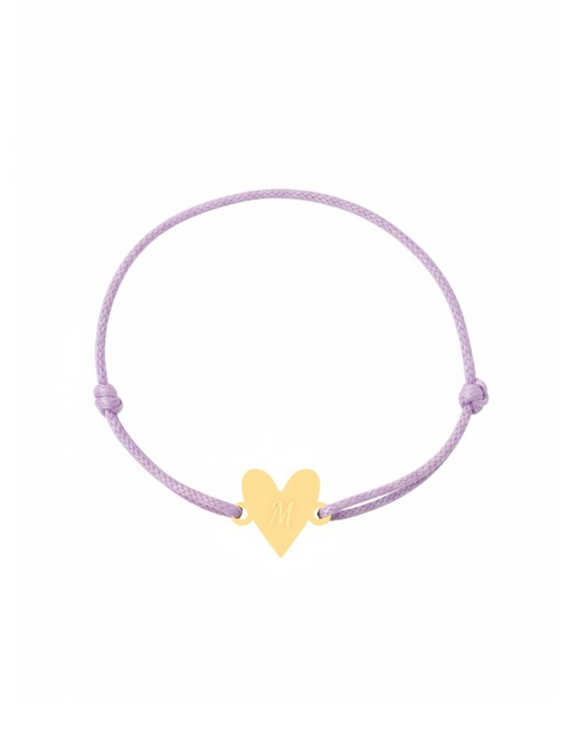 18K Gold Customized Initial Heart Cord Bracelet
