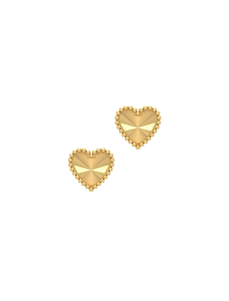 18K Gold Fluted Heart Stud Earrings
