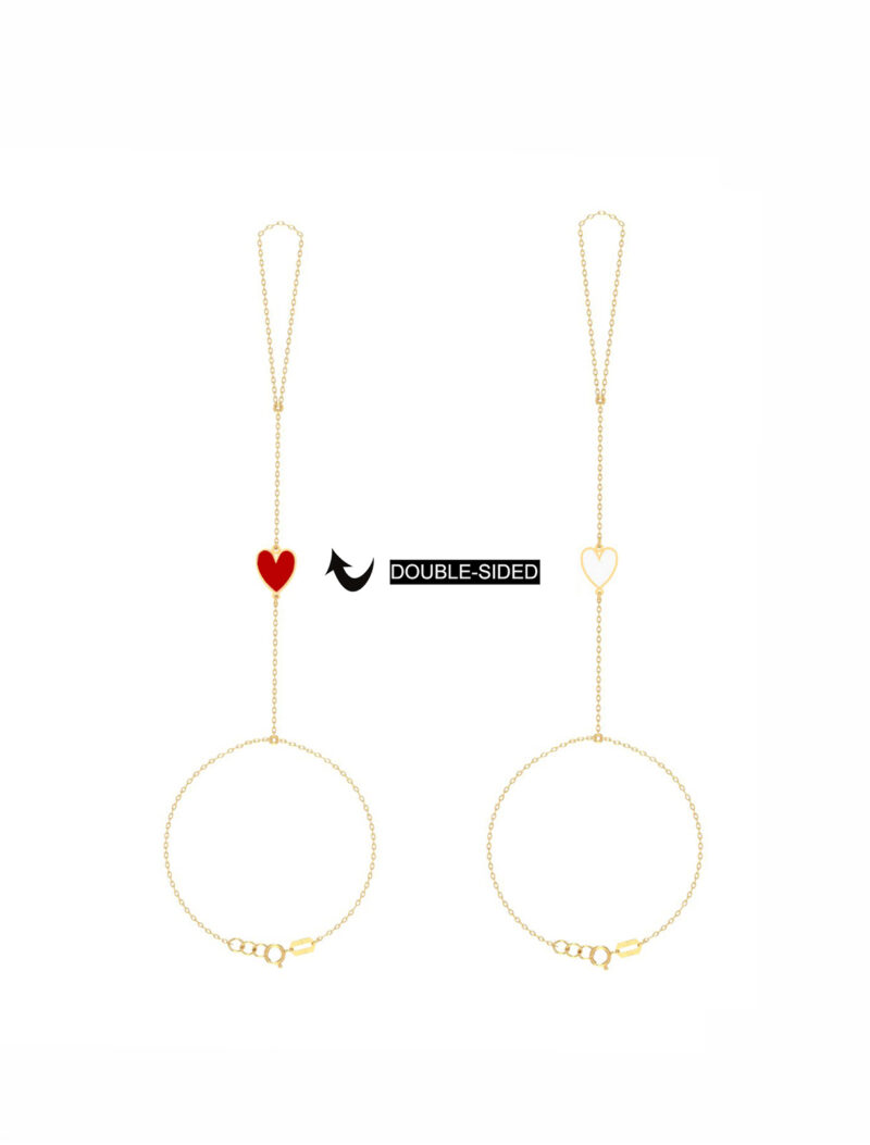 18K Gold Double Sided Enamel Heart Hand Chain