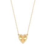 18K Gold Fluted Heart Pavé Outline Necklace