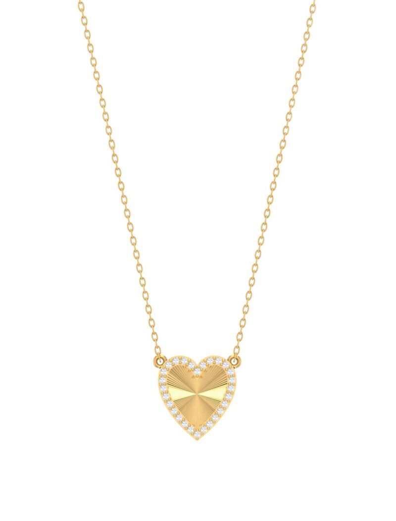 18K Gold Fluted Heart Pavé Outline Necklace
