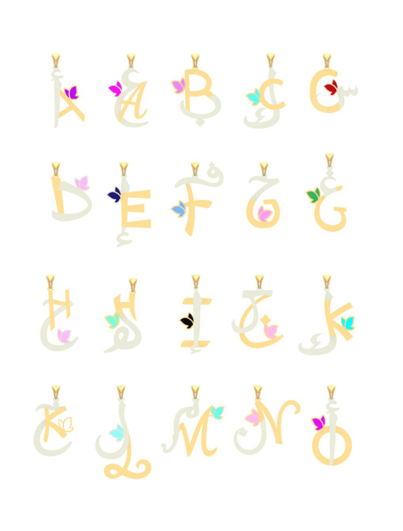 18K Gold Arabic–English Fusion Initial Pendant Necklace