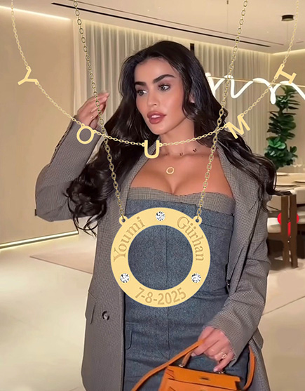 Youmi wearing her 18K Gold Customized Open Circle Necklace