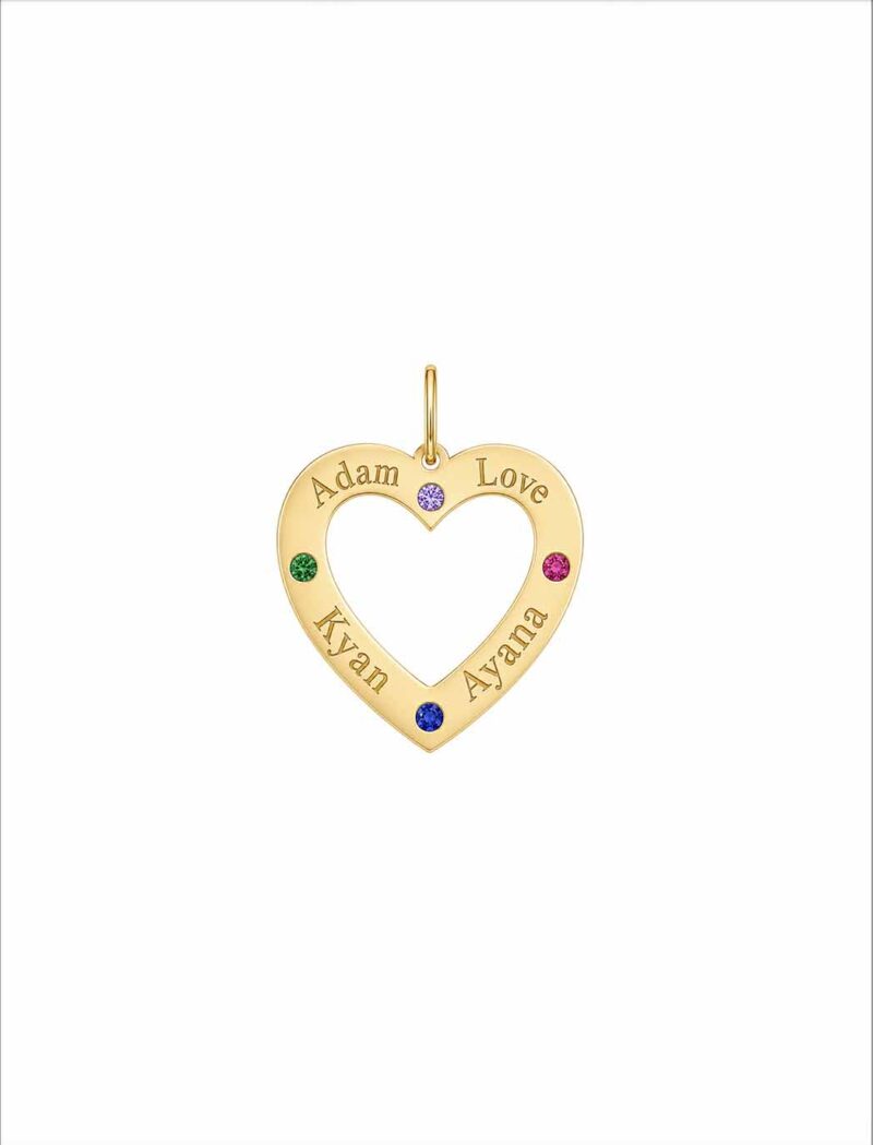18K Gold Customized Open Heart Birthstone Pendant