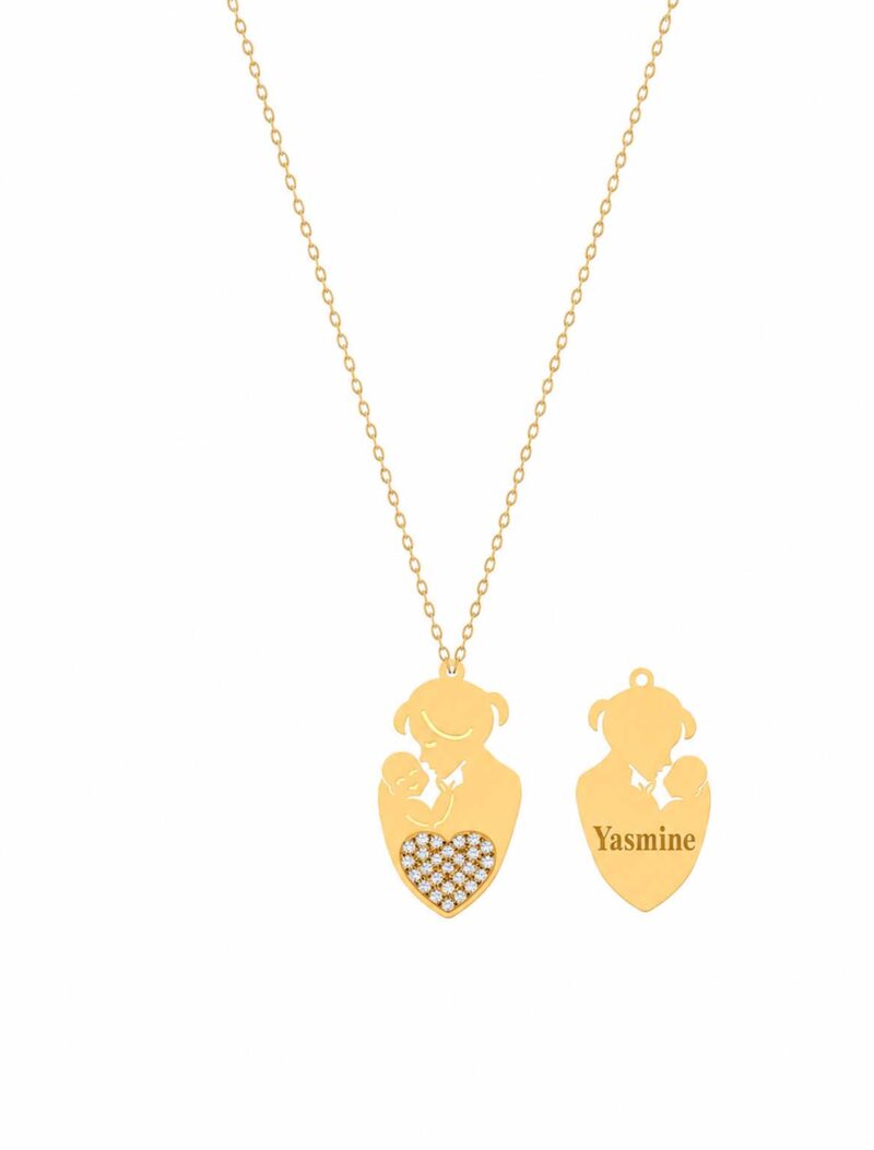 18K Gold Mom & Baby Silhouette Customized Necklace