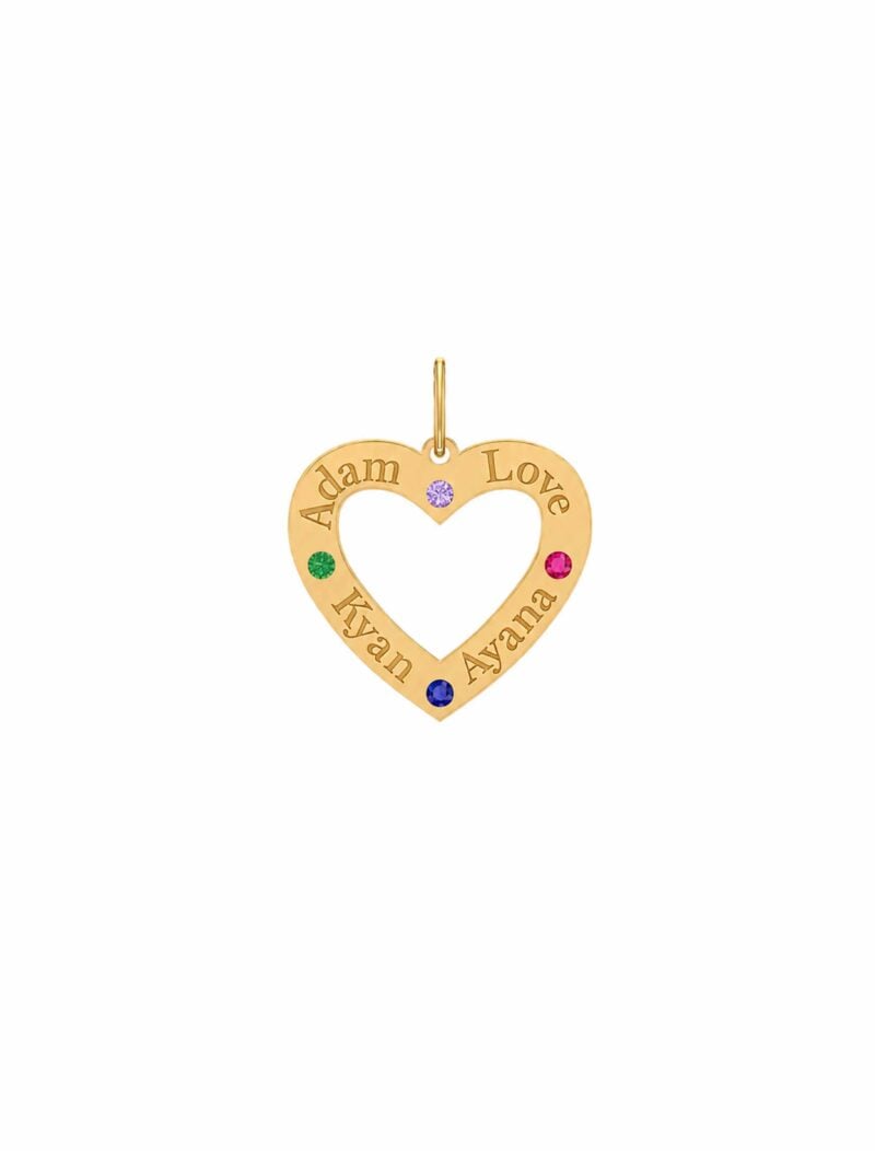 18K Gold Customized Open Heart Birthstone Pendant