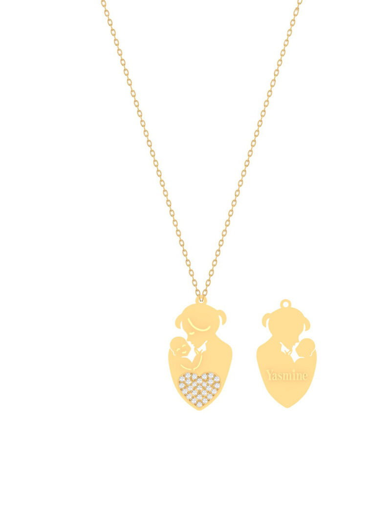 18K Gold Mom & Baby Silhouette Customized Necklace