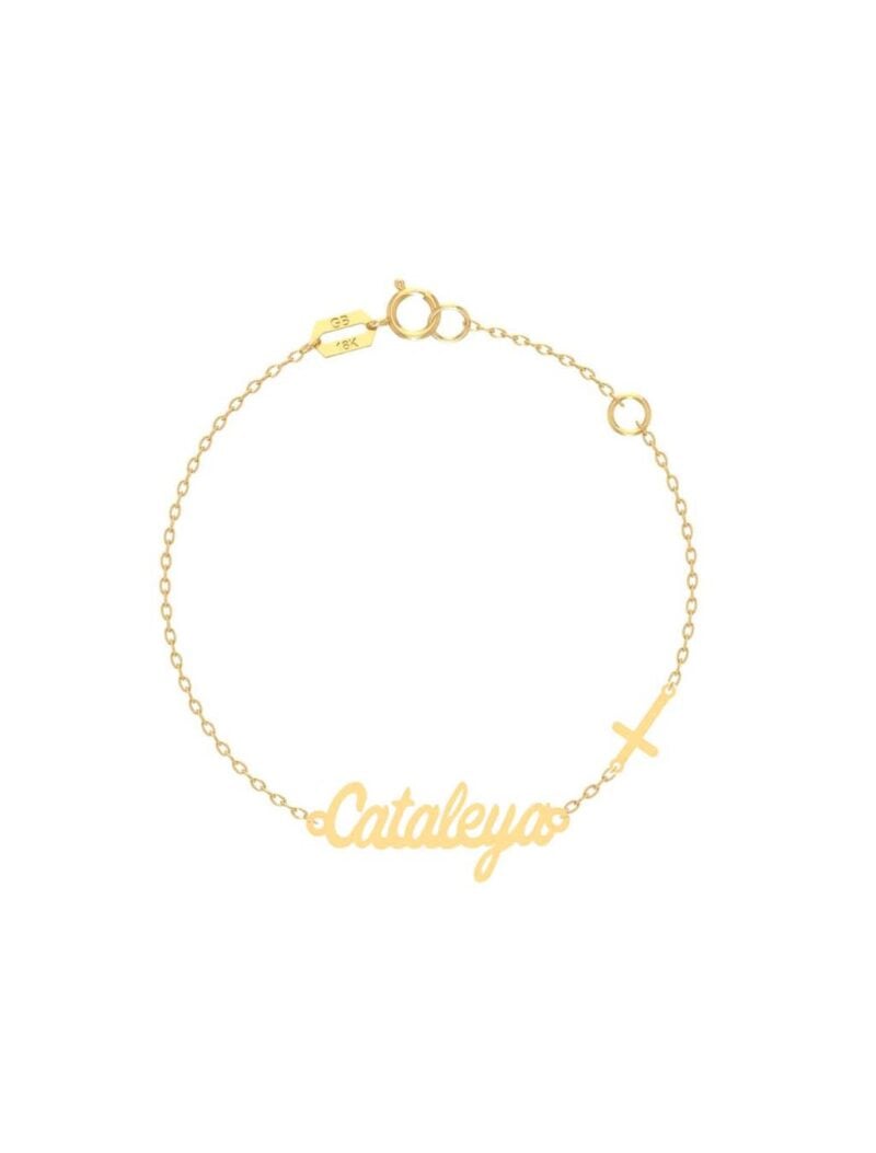 18K Gold Customized Name & Cross Newborn Bracelet