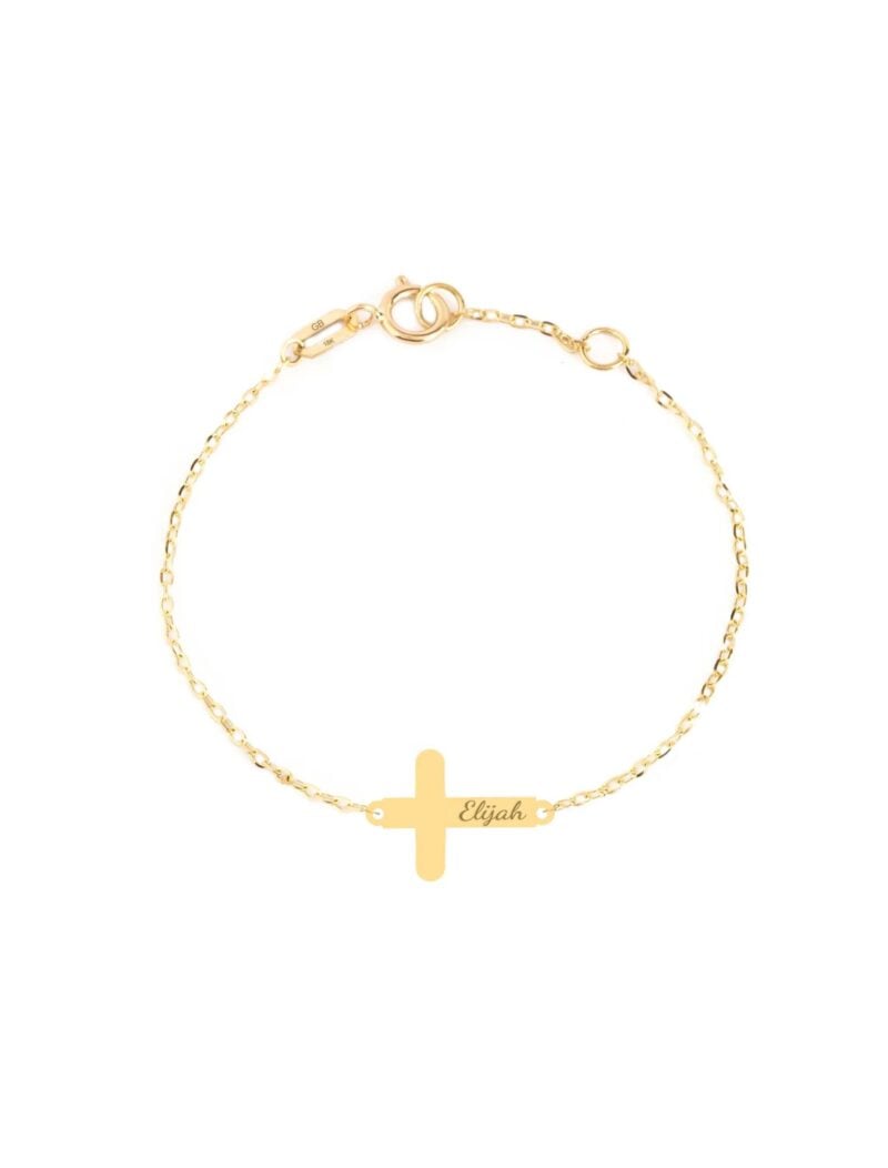 18K Gold Customized Horizontal Cross Newborn Bracelet