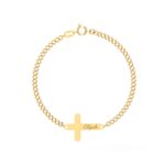18K Gold Customized Horizontal Cross Newborn Bracelet With Cuban Link Chain