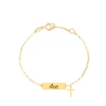 18K Gold Customized Name Plate & Cross Newborn Bracelet