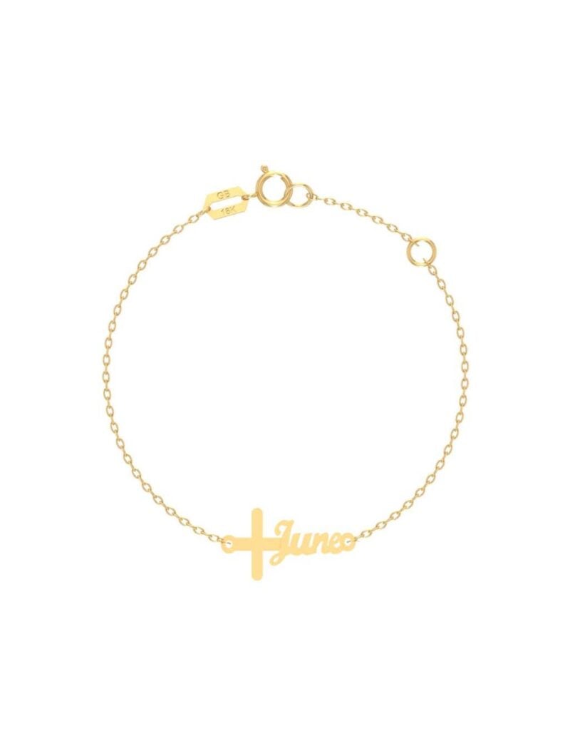 18K Gold Customized Script Name Cross Newborn Bracelet