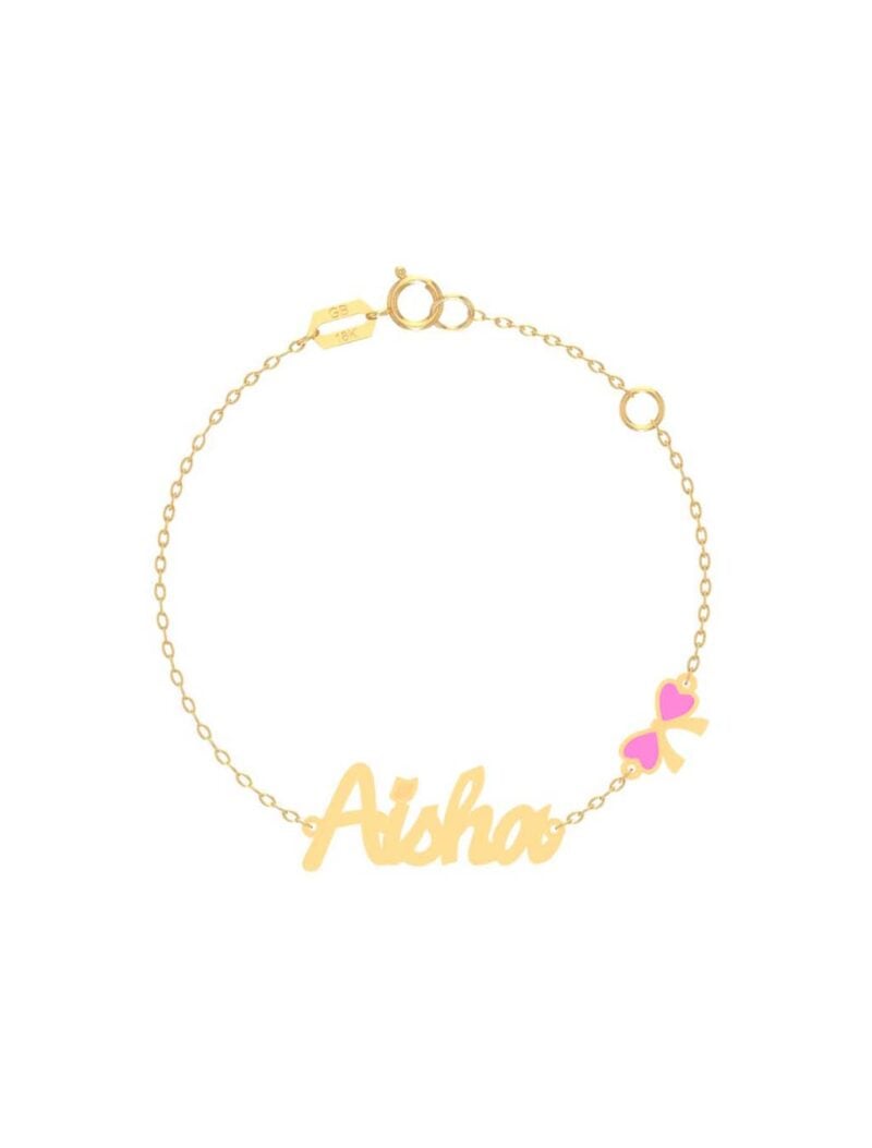 18K Gold Customized Name & Princess Bow Newborn Bracelet