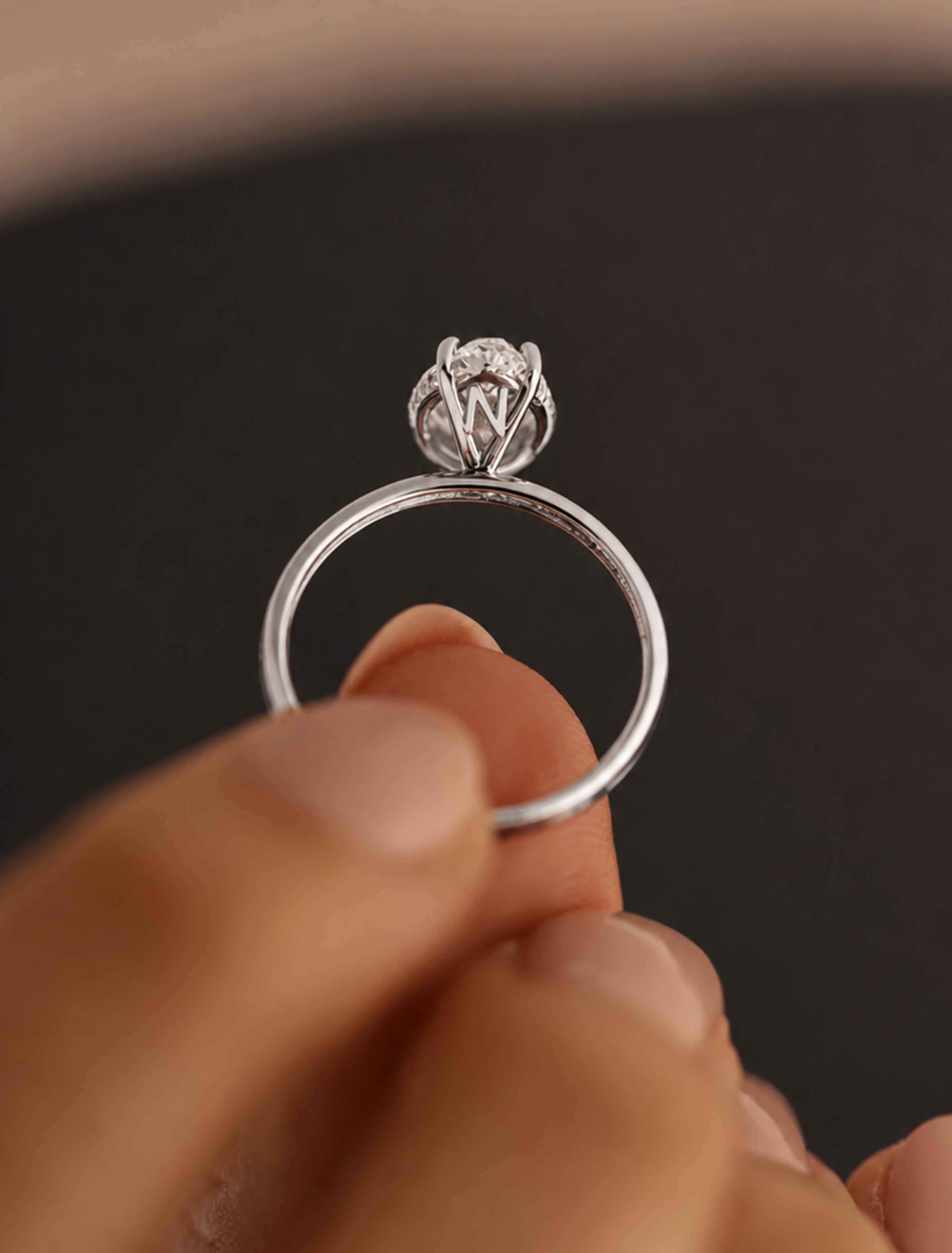 18K Gold Custom Initials Pear Lab-Grown Diamond Solitaire Ring - Garo Boyadjian Jewelry